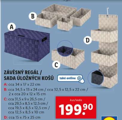 Závěsný regál / Sada úložných košů