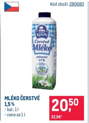 Mléko čerstvé 1,5 %