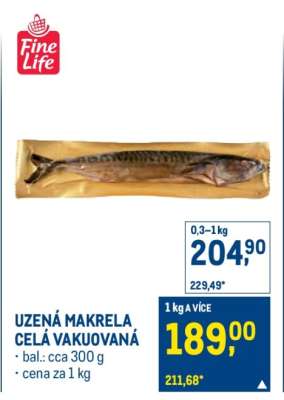 UZENÁ MAKRELA CELÁ VAKUOVANÁ