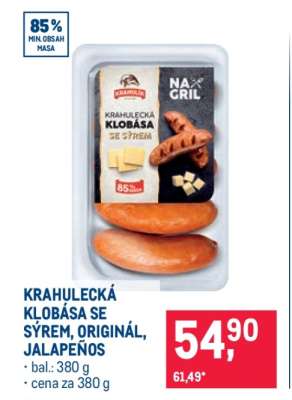 KRAHULECKÁ KLOBÁSA SE SÝREM, ORIGINÁL, JALAPEÑOS