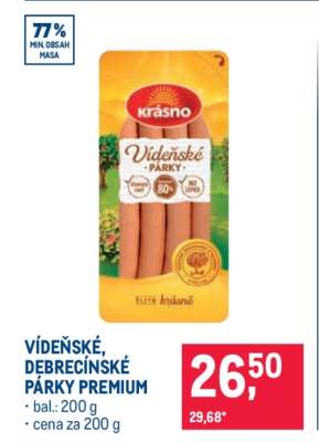 Vídeňské, Debrecínské párky Premium