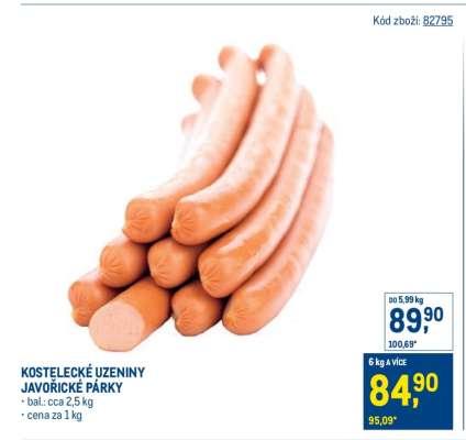KOSTELECKÉ UZENINY JAVOŘICKÉ PÁRKY