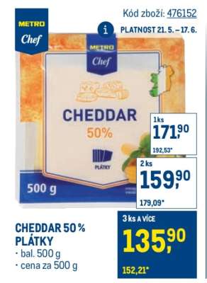 CHEDDAR 50 % PLÁTKY