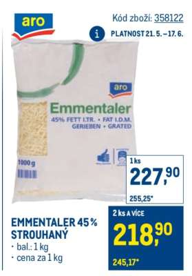 Emmentaler 45 % strouhaný