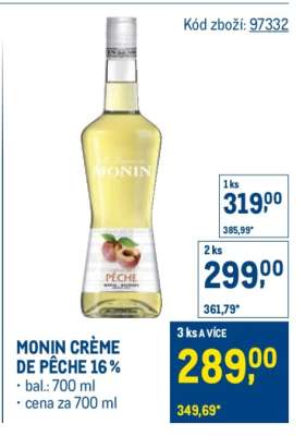 MONIN CRÈME DE PÊCHE 16 %