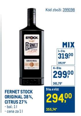 Fernet Stock Original 38 %, Citrus 27 %