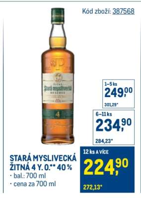 STARÁ MYSLIVECKÁ ŽITNÁ 4 Y. O.** 40 %