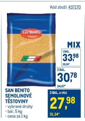 SAN BENITO SEMOLINOVÉ TĚSTOVINY