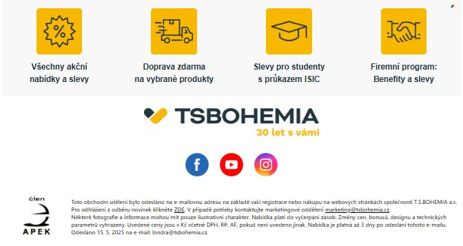 Leták T.S. BOHEMIA - 15.5.2025 - 17.5.2025. Strana 1