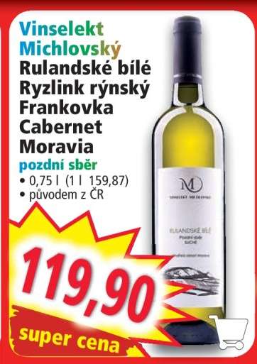 Vinselekt Michlovský Rulandské bílé Ryzlink rýnský Frankovka Cabernet Moravia