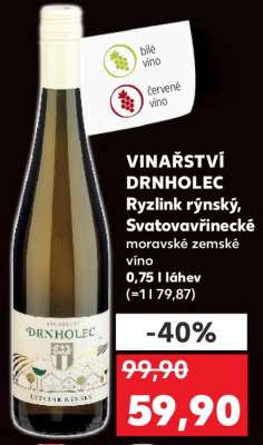 VINAŘSTVÍ DRNHOLEC Ryzlink rýnský, Svatovavřinecké moravské zemské víno