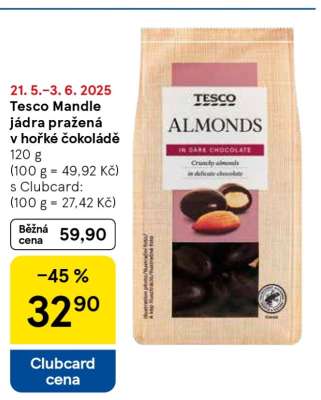 Tesco Mandle jádra pražená v hořké čokoládě