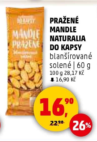PRAŽENÉ MANDLE NATURALIA DO KAPSY
