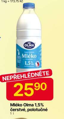 Mléko Olma 1,5% čerstvé, polotučné