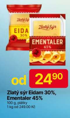Zlatý sýr Eidam 30%, Ementaler 45%