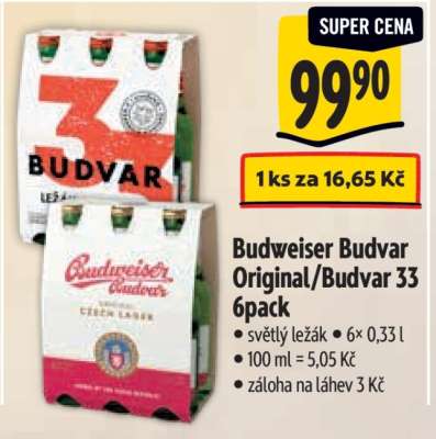 Budweiser Budvar Original/Budvar 33 6pack