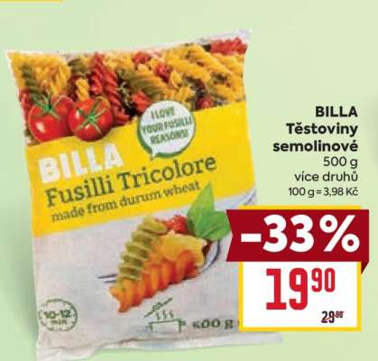 BILLA Těstoviny semolinové
