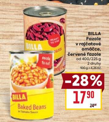 BILLA Fazole v rajčatové omáčce, červené fazole