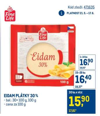 Eidam plátky 30 %