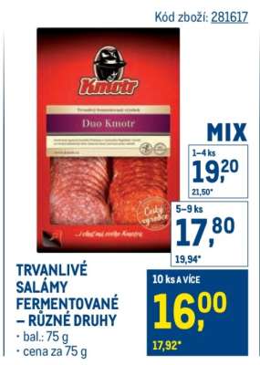 TRVANLIVÉ SALÁMY FERMENTOVANÉ – RŮZNÉ DRUHY