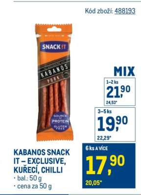 KABANOS SNACK IT – EXCLUSIVE, KUŘECÍ, CHILLI