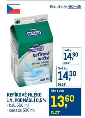 KEFÍROVÉ MLÉKO 1%, PODMÁSLÍ 0,5%