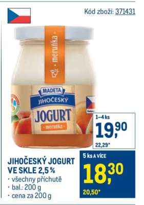JIHOČESKÝ JOGURT VE SKLE 2,5 %