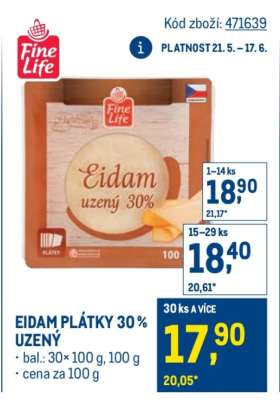 EIDAM PLÁTKY 30% UZENÝ