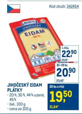 Jihočeský eidam plátky