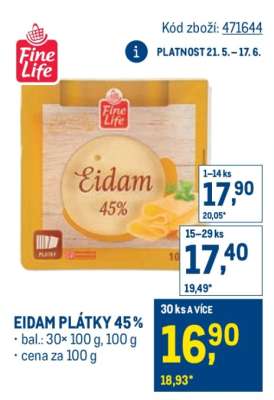Eidam plátky 45%