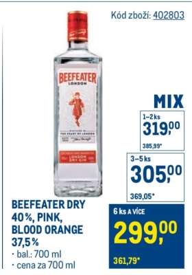 BEEFEATER DRY 40 %, PINK, BLOOD ORANGE 37,5 %