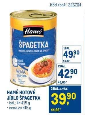 HAMÉ HOTOVÉ JÍDLO ŠPAGETKA
