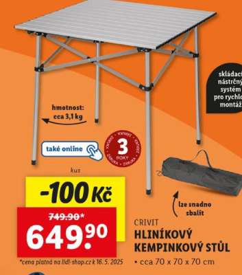 CRIVIT HLINÍKOVÝ KEMPINKOVÝ STŮL