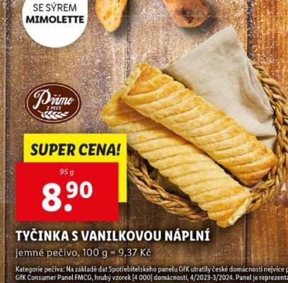 Tyčinka s vanilkovou náplní