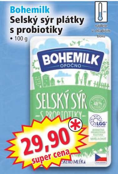 Bohemilk Selský sýr plátky s probiotiky