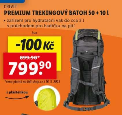 CRIVIT PREMIUM TREKINGOVÝ BATOH 50 + 10 l