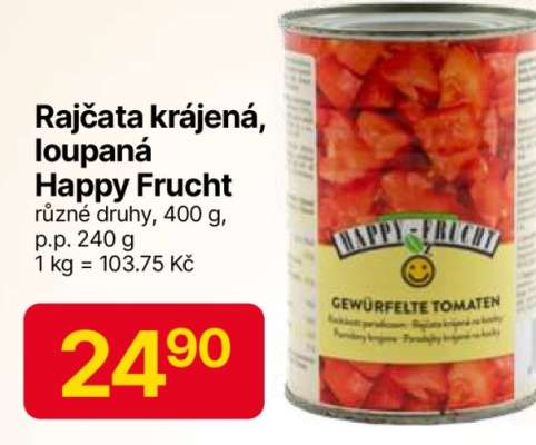 Rajčata krájená, loupaná Happy Frucht