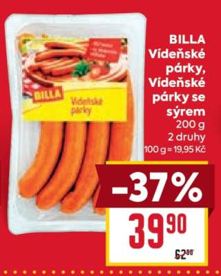 BILLA Vídeňské párky, Vídeňské párky se sýrem