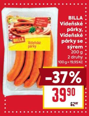 BILLA Vídeňské párky, Vídeňské párky se sýrem
