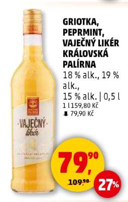 GRIOTKA, PEPRMINT, VAJEČNÝ LIKÉR KRÁLOVSKÁ PALÍRNA