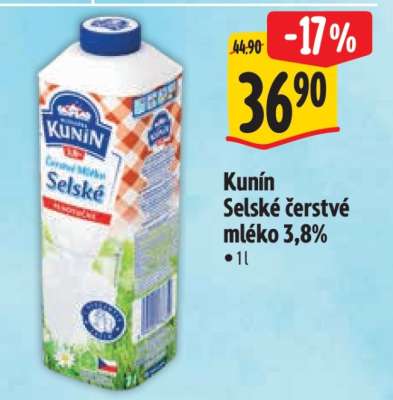 Kunín Selské čerstvé mléko 3,8%