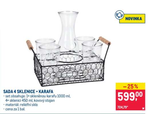 SADA 4 SKLENICE + KARAFA