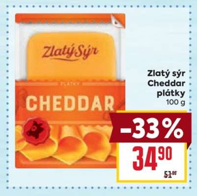 Zlatý Sýr Cheddar plátky 100 g