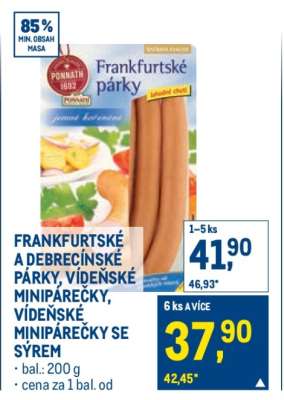 FRANKFURTSKÉ A DEBRECÍNSKÉ PÁRKY, VÍDEŇSKÉ MINIPÁREČKY, VÍDEŇSKÉ MINIPÁREČKY SE SÝREM