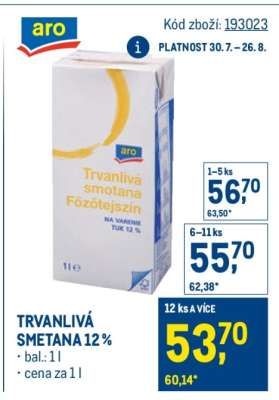 Trvanlivá smetana 12 %