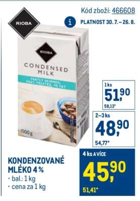 KONDENZOVANÉ MLÉKO 4 %