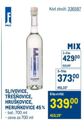 SLIVOVICE, TŘEŠŇOVICE, HRUŠKOVICE, MERUŇKOVICE 45 %