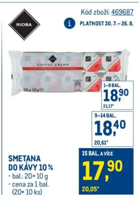 Smetana do kávy 10 %