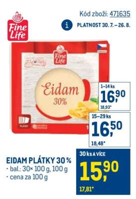 Eidam plátky 30 %