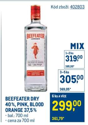BEEFEATER DRY 40 %, PINK, BLOOD ORANGE 37,5 %